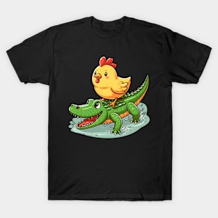 Cute chicken on crocodile T-Shirt